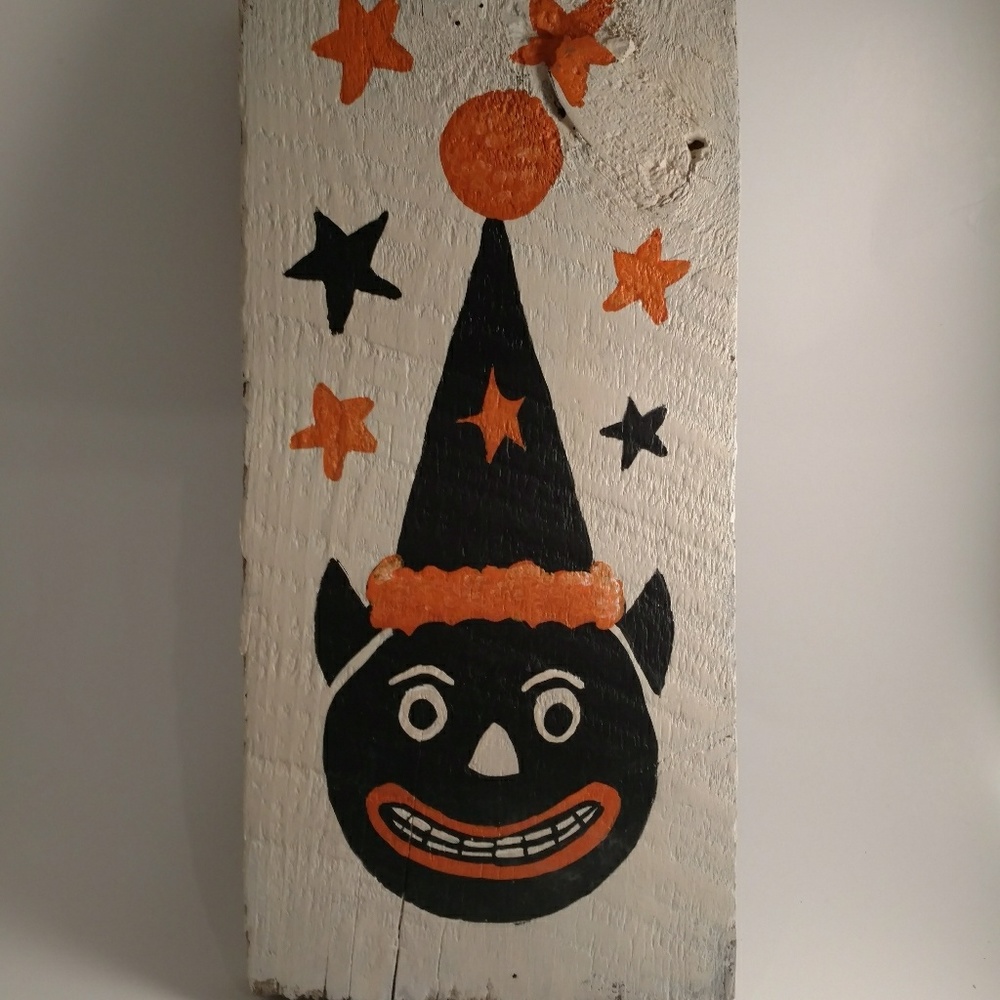 Vintage Halloween Handpainted Repurposed Wood